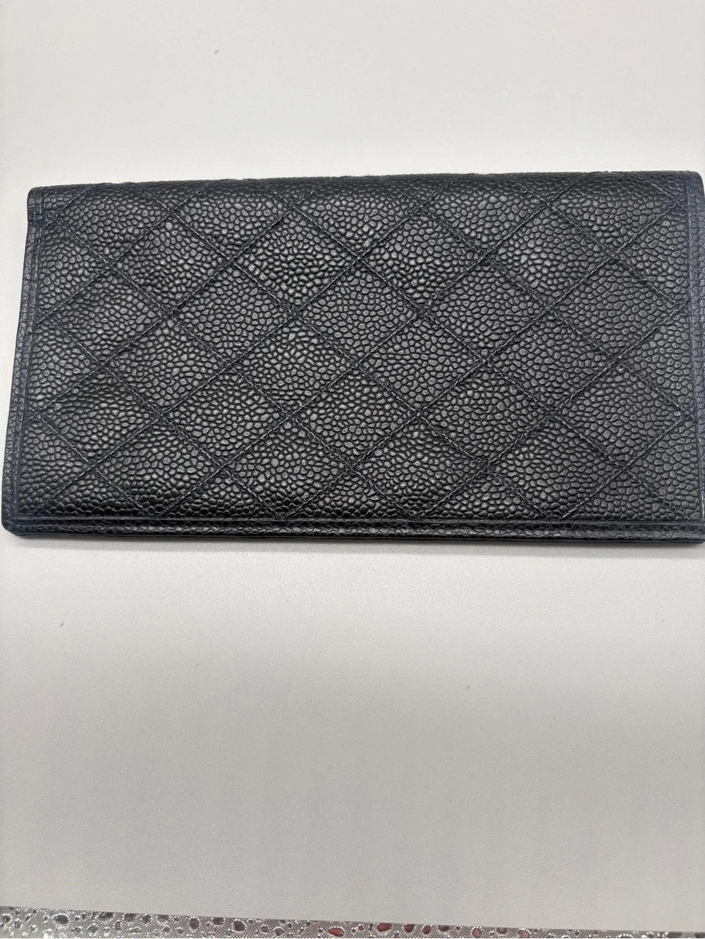 Vintage Chanel Black Caviar Quilted Long Wallet With Box and COA
